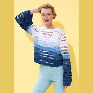 Maurices Blue & White Ombre Open Stitch Bell Sleeve Pullover Sweater